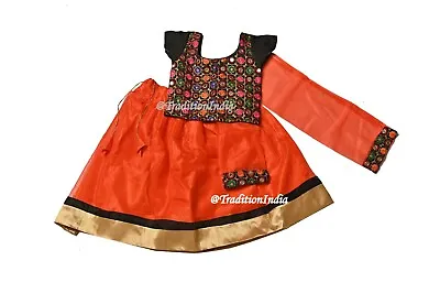 Orange & Black Designer Pavadai Set Kids Lehenga Indian Lehenga Ethnic Wear • $31.68