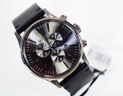 Nixon Sentry Chrono Leather Watch All Gunmetal / Black A405-680 NWT • £194.99