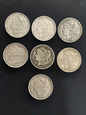 Lot Of 7 Morgan Silver Dollars Mixed Dates And Conditions 1886-1891 • $235