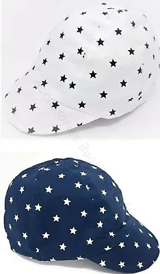 New Baby Boy Summer Sun Hat Peak Cap Stars Poplin Hat Navy Or White 0-18M Pesci • £5.95