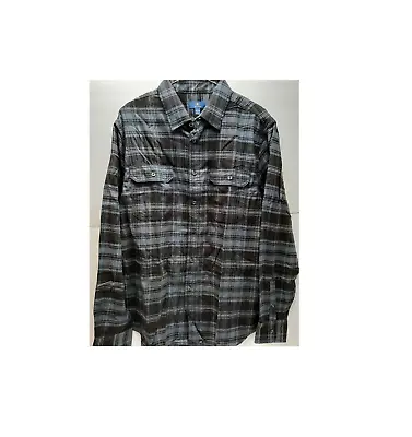 Mens Long Sleeve Soft Flannel Shirt Size Large Black Gray Plaid Button Up George • $14.99