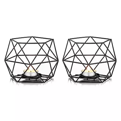 Tea Light Pillar Candle Stick Holder Geometric Metal Cage Holders Black - Nuptio • £9.99