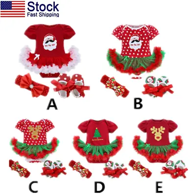 $10.44 • Buy US Toddler Kid Christmas Outfit Xmas Romper Baby Birthday Dress Party Tutu Skirt