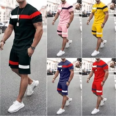 Mens Summer Sport Set 2PCS T-Shirts & Shorts Tracksuit Casual Sweatsuit Outfit • $26.89