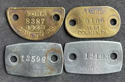 Vtg 1950's/1960's York Co PA Dog License Tax Tag Lot Of 4 - Old Exonumia • $9.95