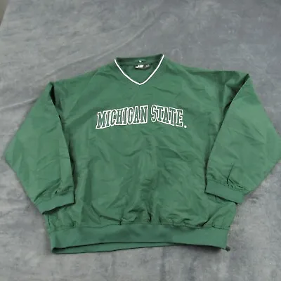 VINTAGE Michigan State Spartans Sweater Mens 2XL Green Windbreaker Embroider 90s • $27.99