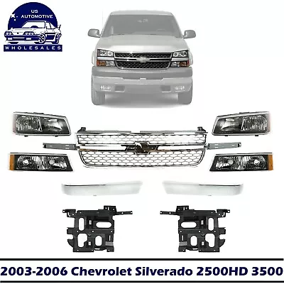 HeadLights Kit + Grille Assembly + Bracket For 2003-2006 Silverado 2500HD 3500 • $328.15