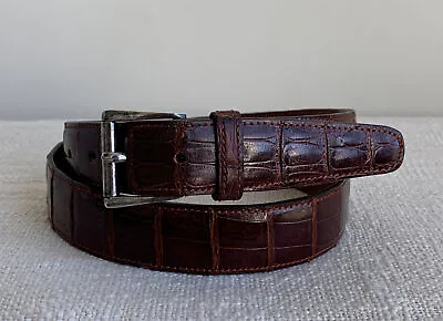 Real Crocodile Brown Leather Belt Sz 34 Barneys New York Vintage Made In Italy • $199