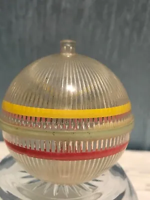 Vintage Hard Plastic Christmas Ornament Clear Ribbed Ball With Painted Stripes • $14.95
