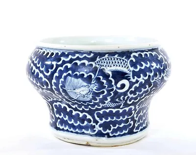 1900's Chinese Blue & White Porcelain Dragon Pot Jar • $750