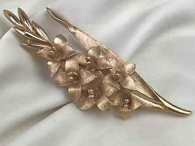 CROWN TRIFARI Gold Tone Gladiolus Large Vintage Flower Pin Brooch • $53