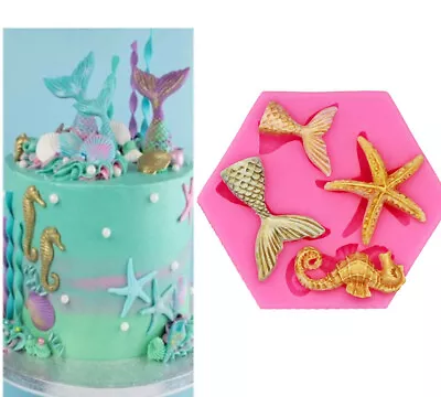 Sea Horse Star Tail Silicone Fondant Mold Cake Sugarcraft Topper Mermaid Mould • £3.59