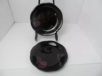 Mikasa Rondo EJ 702 TANGO Ebony Black Purple Orchid Salad Plates 8  - Set Of 2 • $19.99