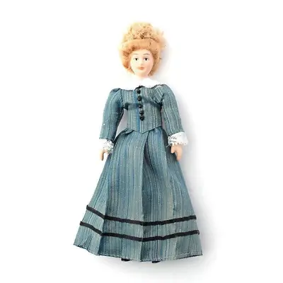DOLLS HOUSE DOLL 1/12th  VICTORIAN/EDWARDIAN LADY IN BLUE/GREEN SATIN GOWN • £15.55