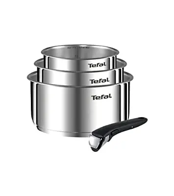 TEFAL L9254S14 Ingenio Emotion 4 Pcs Induction Stainless Steel Sauce Pan Set • £69.99