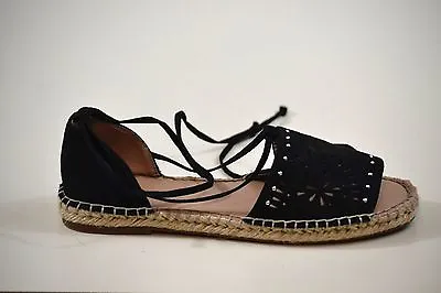 MERONA Womens Open Toe Black Lace Up Espadrille Sandals Size 6.5   NEW • $13.95