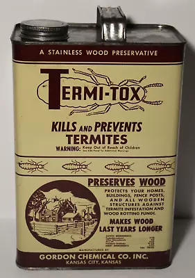 1960s VINTAGE TERMITES BUG GRAPHIC GALLON CAN Kansas City Missouri OIL CAN SIZE • $59.99