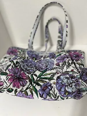 Vera Bradley Glenna Purse  Cinch Side Handbag Satchel White Purple Floral Lavend • $49.96