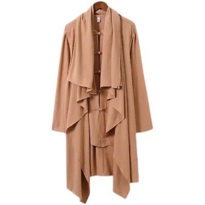 Mens Retro Chinese Tang Top Robe Long Sleeve Cotton Linen Hanfu Cape Coat Shirts • $44.33