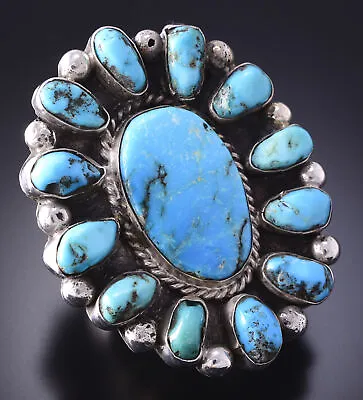 Vintage Size 7-3/4 Silver & Turquoise Navajo Cluster Ring 4A19L • $440