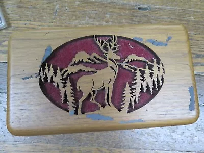 Vintage Wooden ELK Deer Jewelry Box Organizer Storage Box 9 X 4 1/2 • $7