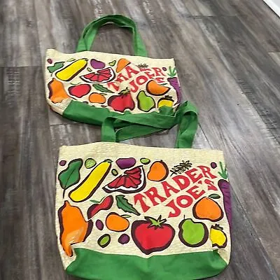 Trader Joes Reusable Shopping Bag Canvas Cloth Tote HTF Fruit & Vegetable Print • $50