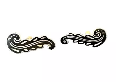 VTG TAXCO Mexico Designer Sterling 925 Black Enamel DECO FEATHER Motif Earrings • $194.95