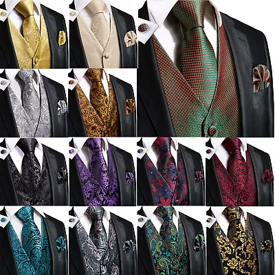 Men's Paisley Design Dress Vest And Neck Tie Hankie Set For Suit Or Tuxedo • $51.98