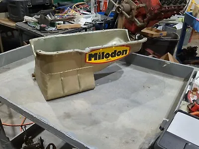 Milodon Oil Pan Steel Gold Iridite 7 Qt. SBC RH Right Dipstick A1 • $165