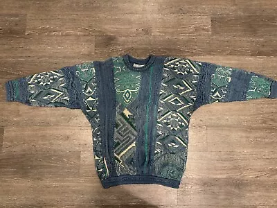 Vintage Authentic COOGI Blue Green Australia Knit Sweater Men's Large • $95