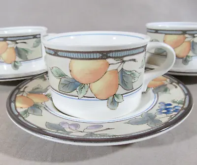 Set Of 3 Mikasa Intaglio Garden Harvest Flat Tea Coffee Cups And Saucers CAC29 • $12.50