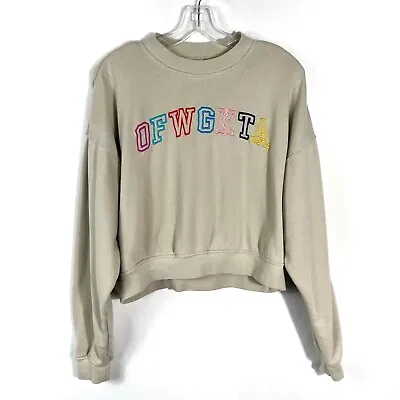 Odd Future Multicolored Embroidered Cropped Beige Tan Crewneck Sweatshirt Medium • £18.99