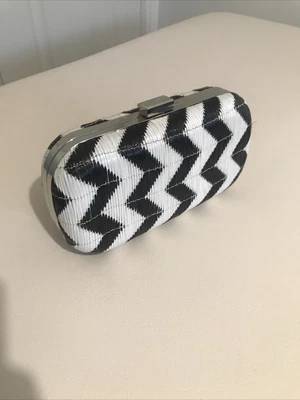 £10 • Buy Black And White Chevron Monochrome Raffia Straw Clutch Bag