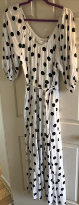 $16 • Buy Mylk White Polka Dot Maxi Dress New Generous Size 10 Fit Also 12 14 