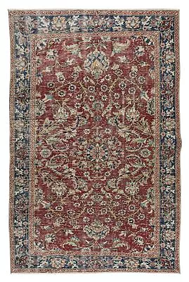 5.8x9 Ft Flower Pattern Vintage Hand Knotted Central Anatolian Wool Area Rug • $652.05