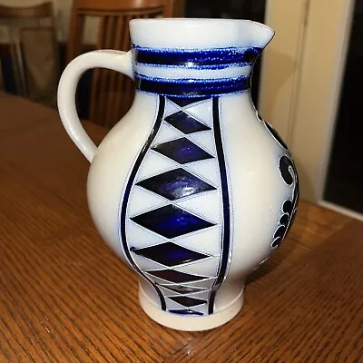 MERKELBACH SALZGLASUR POTTERY BLUE FLORAL SALT GLAZE LARGE 9  PITCHER Numbered • $16