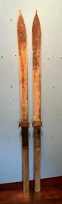 ANTIQUE Old Wooden Snow Skis Vintage Measuring 78 Inch Long Brown Finish • $139.93