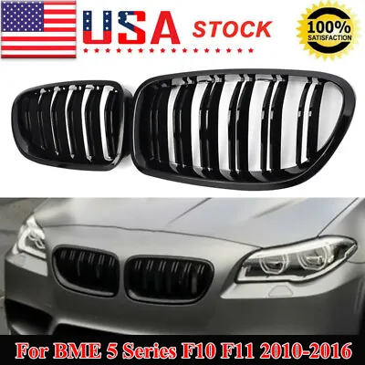 M5 Look Gloss Black Dual Fins Front Kidney Grille For BMW 5 Series F10 F11 10-16 • $29.99