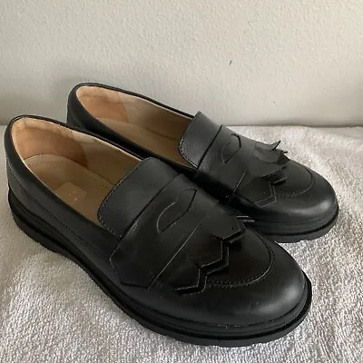 Zara Women’s Black Leather Platform Penny Loafers Size 8 / 39 • $49.99