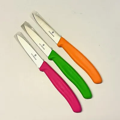 Victorinox Swiss Army Set 3 Paring Knives 3.25  Straight Blade Pink Orange Green • $19.50