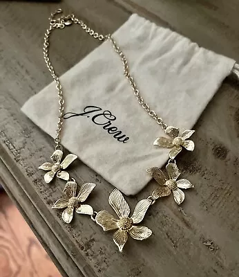 J Crew Signed Gold Floral Petal Flower Chain Link Statement Necklace NEW🌸 • $26.99