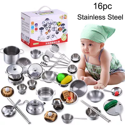 $24.28 • Buy 16X Set Kids Play House Kitchen Toys Cookware Cooking Utensils Pots Pans Gift