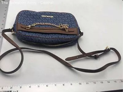 Michael Kors Womens Blue Monogram Adjustable Strap Zipper Crossbody Bag • $7.99