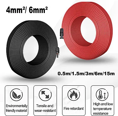 Solar Panel PV Cable DC Rated Black/Red 4mm²/6mm² Insulated Solar Wire • £4.99