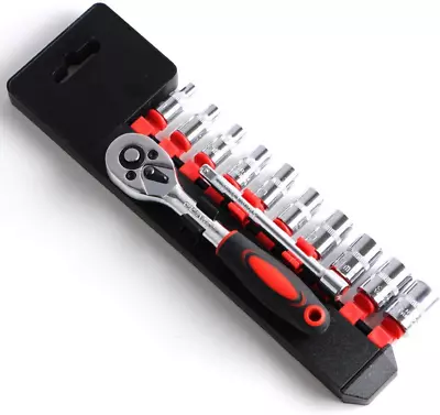 1/4 Inch Ratchet Metric Socket Wrench Set And Extension Bar SAE Tool Kit12 Pcs • $13.28