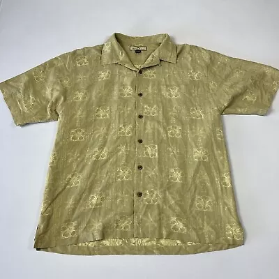 Tommy Bahama Men’s Button Shirt Floral Pattern 100% Silk Hawaiian Gold Sz L • $18.75