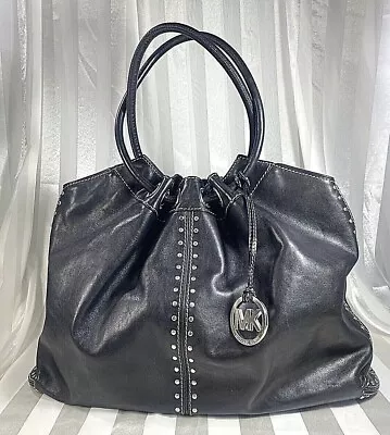 Michael Kors Astor Studded Black Leather Carryall Large Tote Bag Double Handles • $140