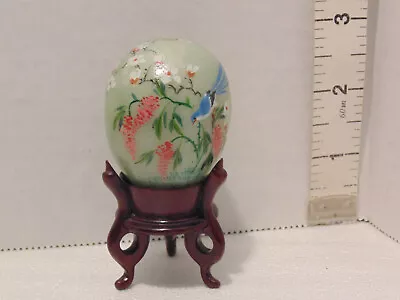 Hand Painted Asian Decorative Egg 2” Jade Stone Bird Flower Design • $12.99