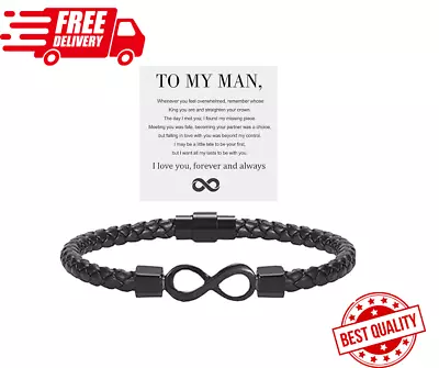 To My Man Infinity Leather-Bracelet Husband Gifts From Wife I Love You Forever-U • $23.89