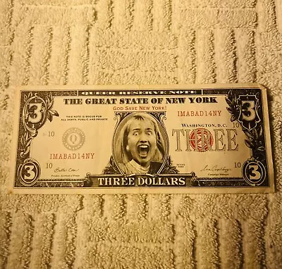 HILLARY RODHAM  CLINTON  $3 Dollar Bill Slick Times Novelty Money • $6